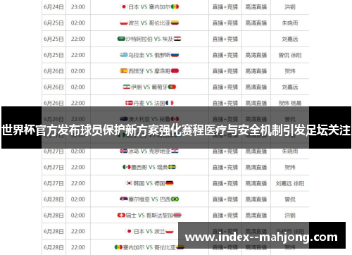 世界杯官方发布球员保护新方案强化赛程医疗与安全机制引发足坛关注